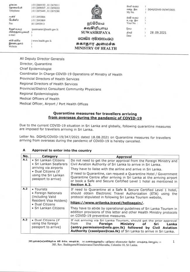 Quarantine Measures for Travellers 01