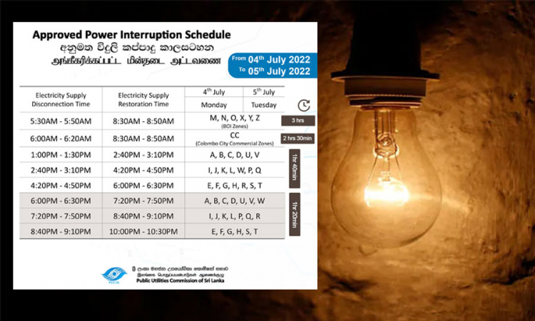 අද සහ හෙට විදුලි කප්පාදු කාලසටහන